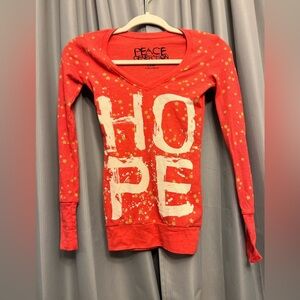 Peace Generation Long Sleeve thermal HOPE Front Size XS NWOT  sk0002